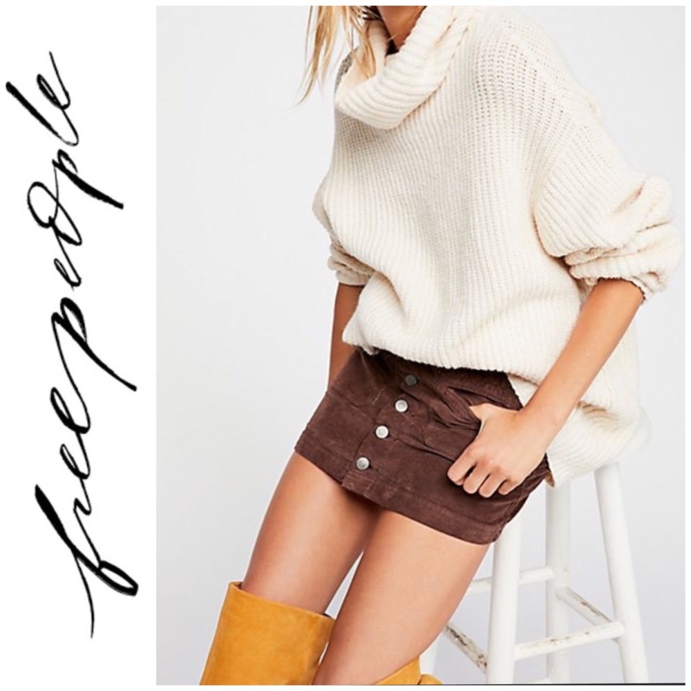 FREE PEOPLE Corduroy Chocolate Mini Skirt New - Picture 3 of 8